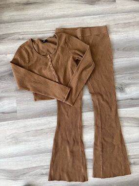 Vans Ribbed Two-Piece Set - Brown Women’s Pants & Crop Cardigan